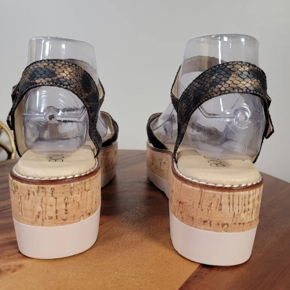 Boutique By Corky's Fluffie Bronze Snake Print Platform Sandals Size 8
